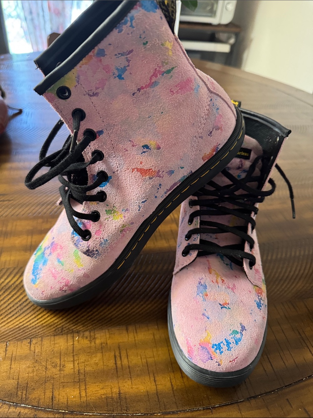 Dr. Martens Pink Multi-Color Paint-Splatter Combat Boots - Picture 14 of 14